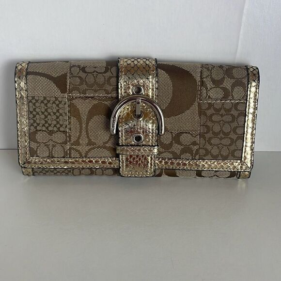 Coach Signature Patchwork Wallet Khaki Gold - Picture 1 of 13